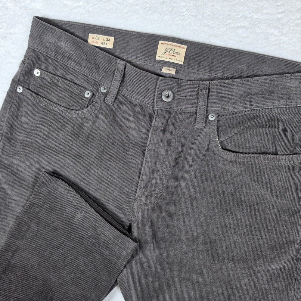 NEW J.Crew 484 Slim Fit Mens 32/34 Charcoal Grey Stretch Corduroy Pant G7128